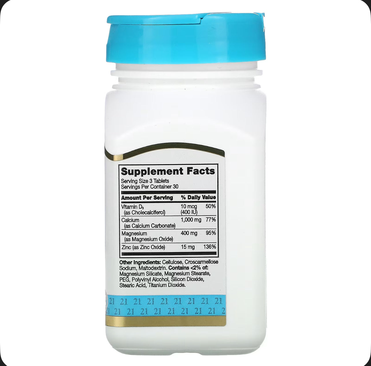 21st Century — Calcium Magnesium Zinc + D3 (90 Tablets) /كالسيوم + مغنيسيوم + زنك مع فيتامين D3» — مكمل غذائي من 21st Century.