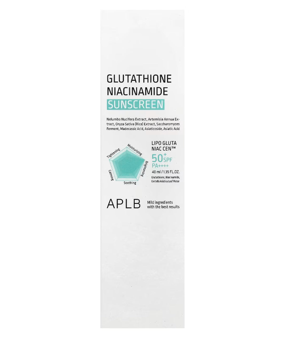 Glutathione Niacinamide, Sunscreen, SPF50+ PA +++
+, 1.35 fl oz (40 ml) , APLB