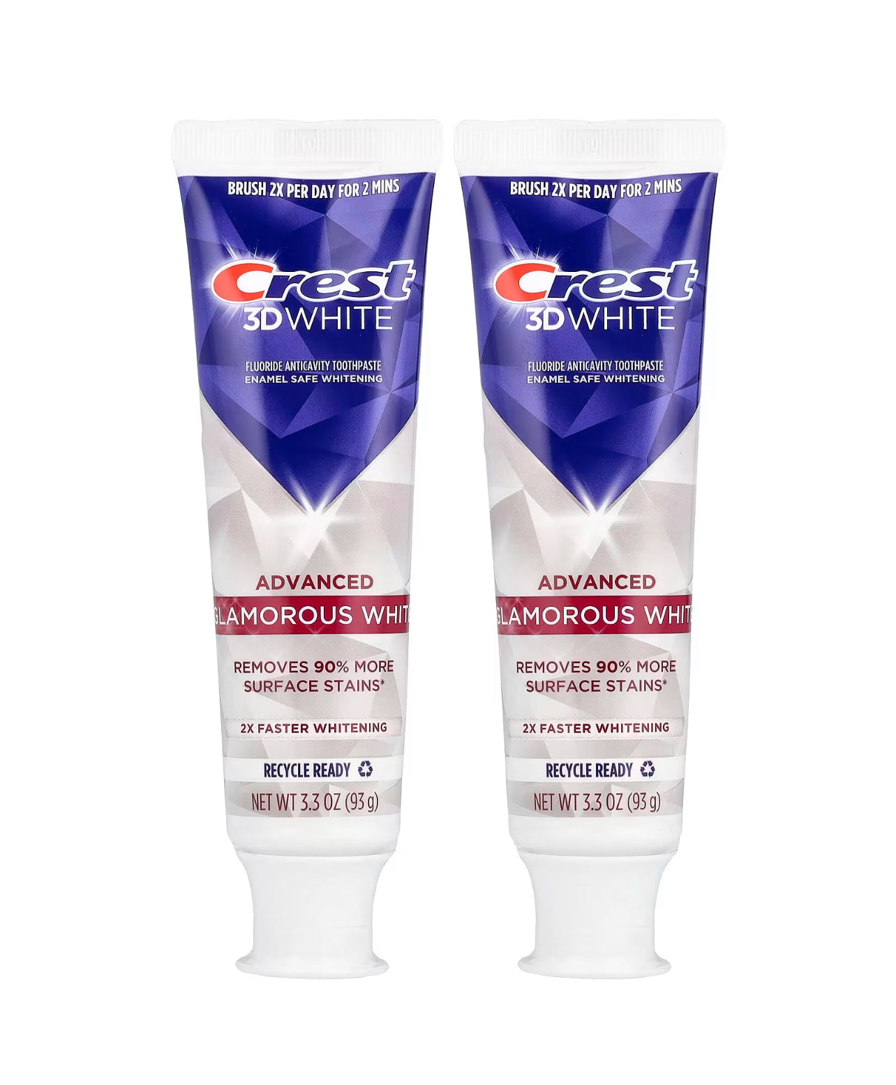 معجون أسنان 3D White، مضاد للتسوس ، متطور، أبيض براق ، 3.3 أونصة (93 جم) لكل أنبوب