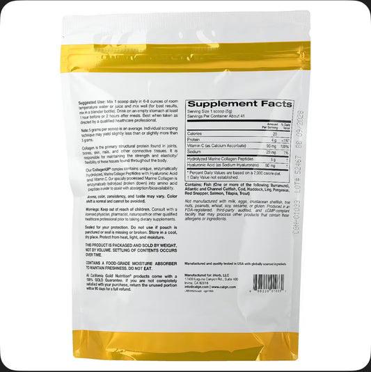 California Gold Nutrition – CollagenUP® مكمل كولاجين بحري مهدرج + حمض الهيالورونيك + فيتامين C