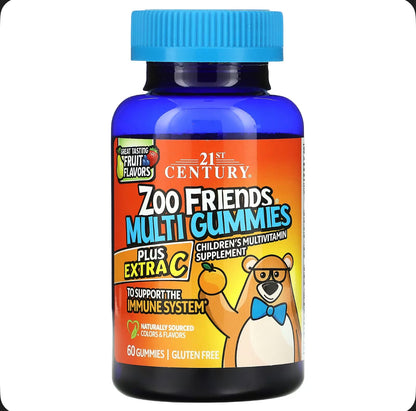 علكات الفيتامينات المتعددة من zoo friends, المعززة بفيتامين سي , الفواكه اللذيذة,60 علكة