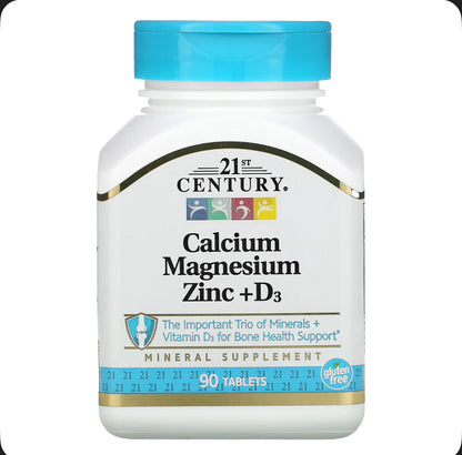 21st Century — Calcium Magnesium Zinc + D3 (90 Tablets) /كالسيوم + مغنيسيوم + زنك مع فيتامين D3» — مكمل غذائي من 21st Century.