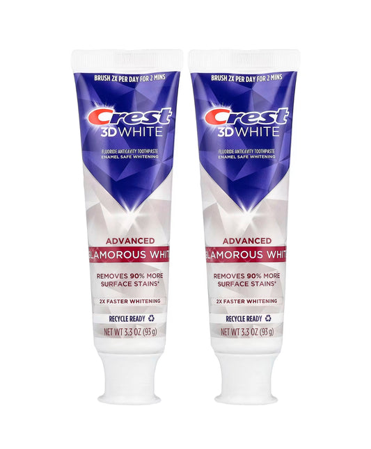 معجون أسنان 3D White، مضاد للتسوس ، متطور، أبيض براق ، 3.3 أونصة (93 جم) لكل أنبوب